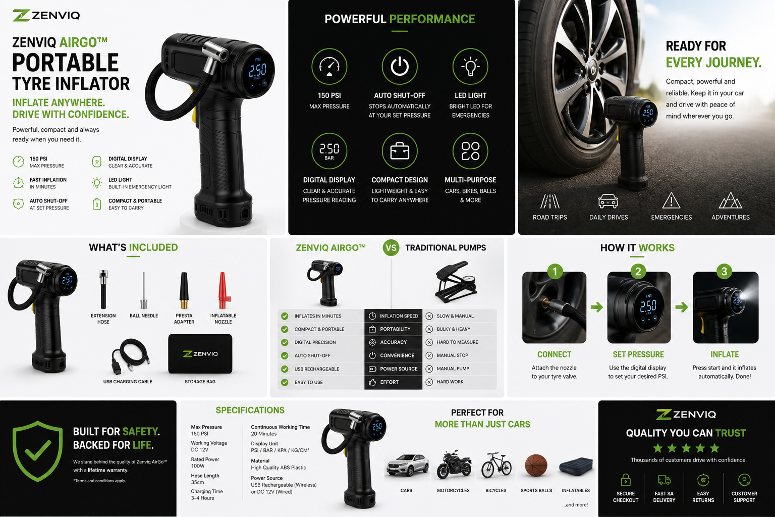 Zenviq AirGo™ Portable Tyre Inflator